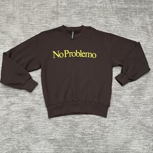 No Problemo Sweatshirt Mens Small Brown Crewneck Fleece Logo Graphic Made Italy